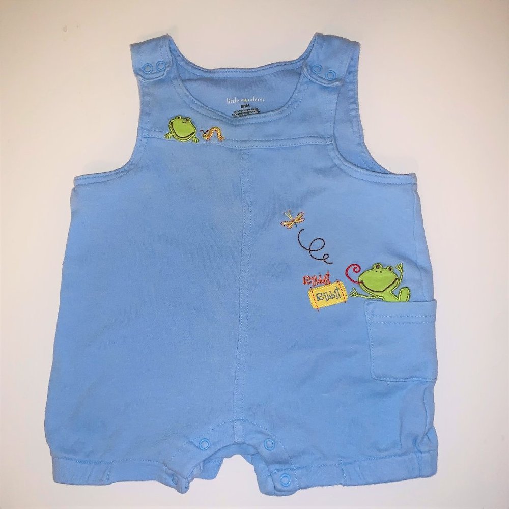 Little Wonders Ribbit Frog Romper Baby Blue 6-9m
